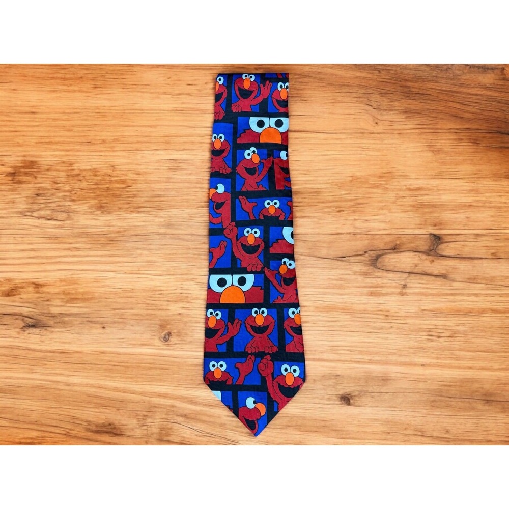 Elmo Sesame Street Men's Necktie Jim Henson Allover Print Blue Black 59 Length